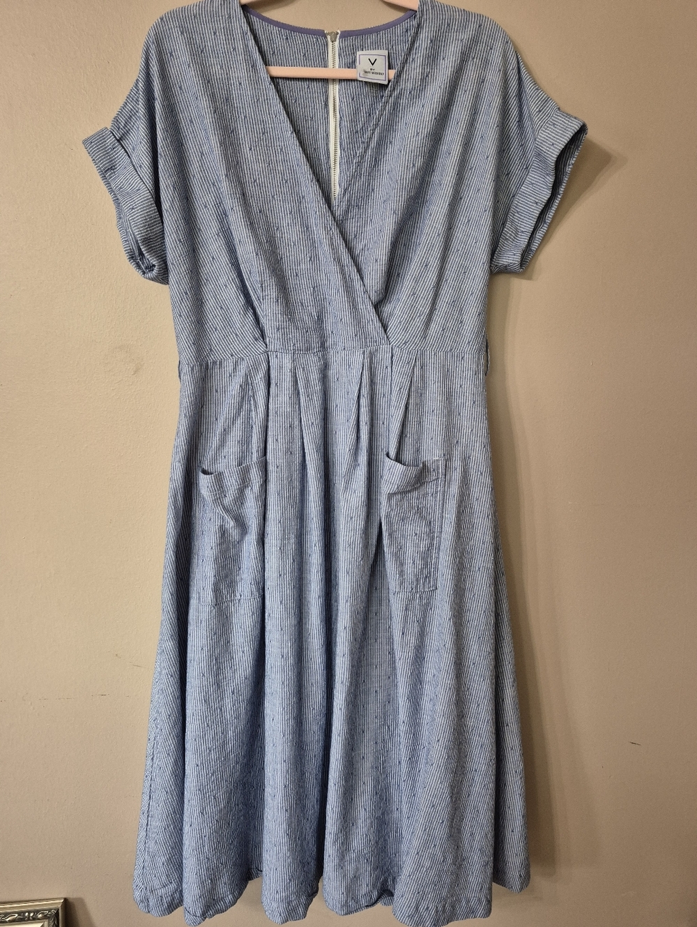 V By Violet Weekend Blue Cotton Wrap-front Midi Dress